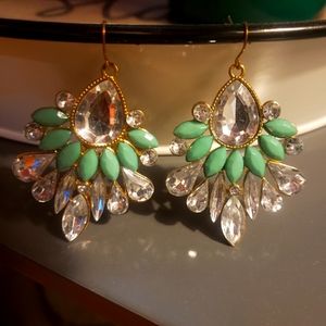 Mint green and crystal earrings